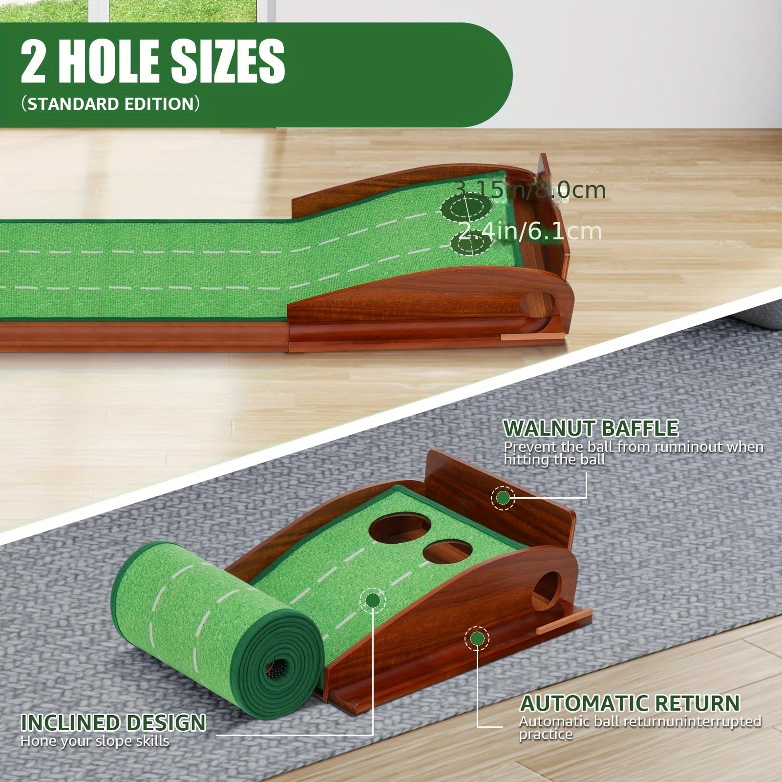 NNETM Golf Putting Mat with 2-Hole Training Design